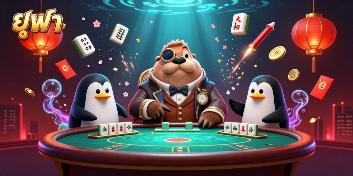 Engage with ยูฟ่า as a walrus and dealer play poker underwater while vibrant game elements surround them.