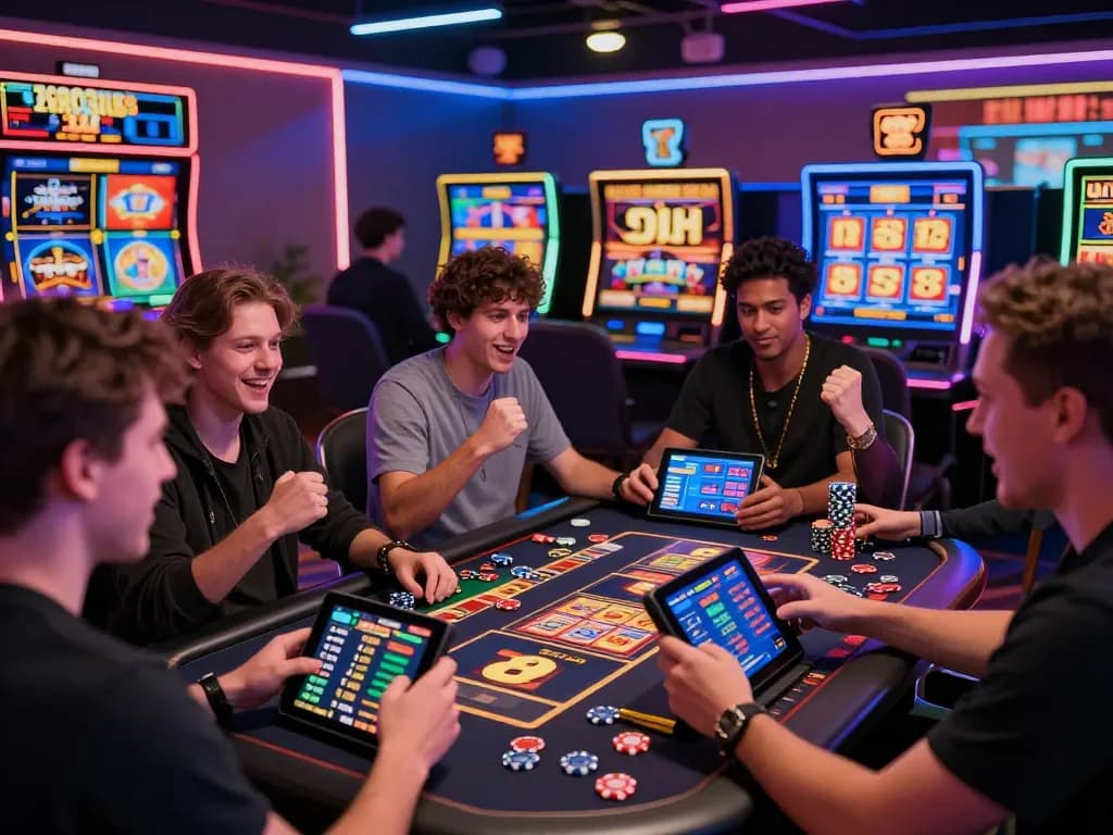 Engaged players experiencing situs slot gacor excitement in vibrant online gaming hub.
