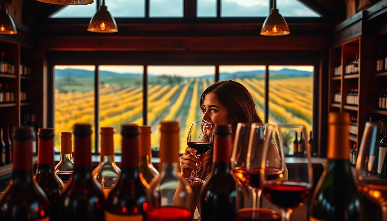 Experience the allure of winery membership through a cozy tasting scene with a couple enjoying wine.