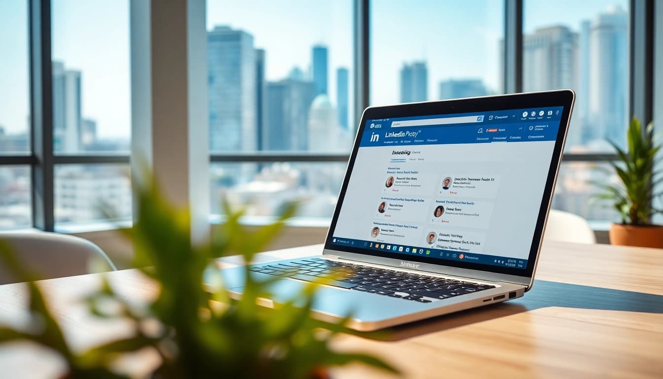 Scrape LinkedIn profiles automatically using a professional web scraper in a modern office environment.