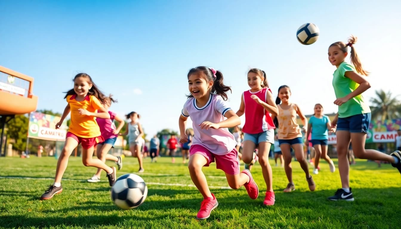 Girls enjoying diverse activities in Multi Sports Camps for Girls, demonstrating teamwork and energy.