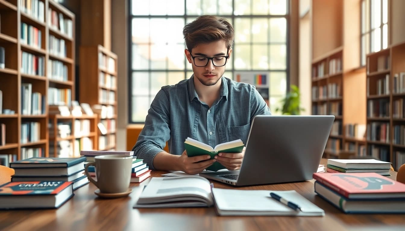 Pay someone to take TOEFL with a student in a bright study space.
