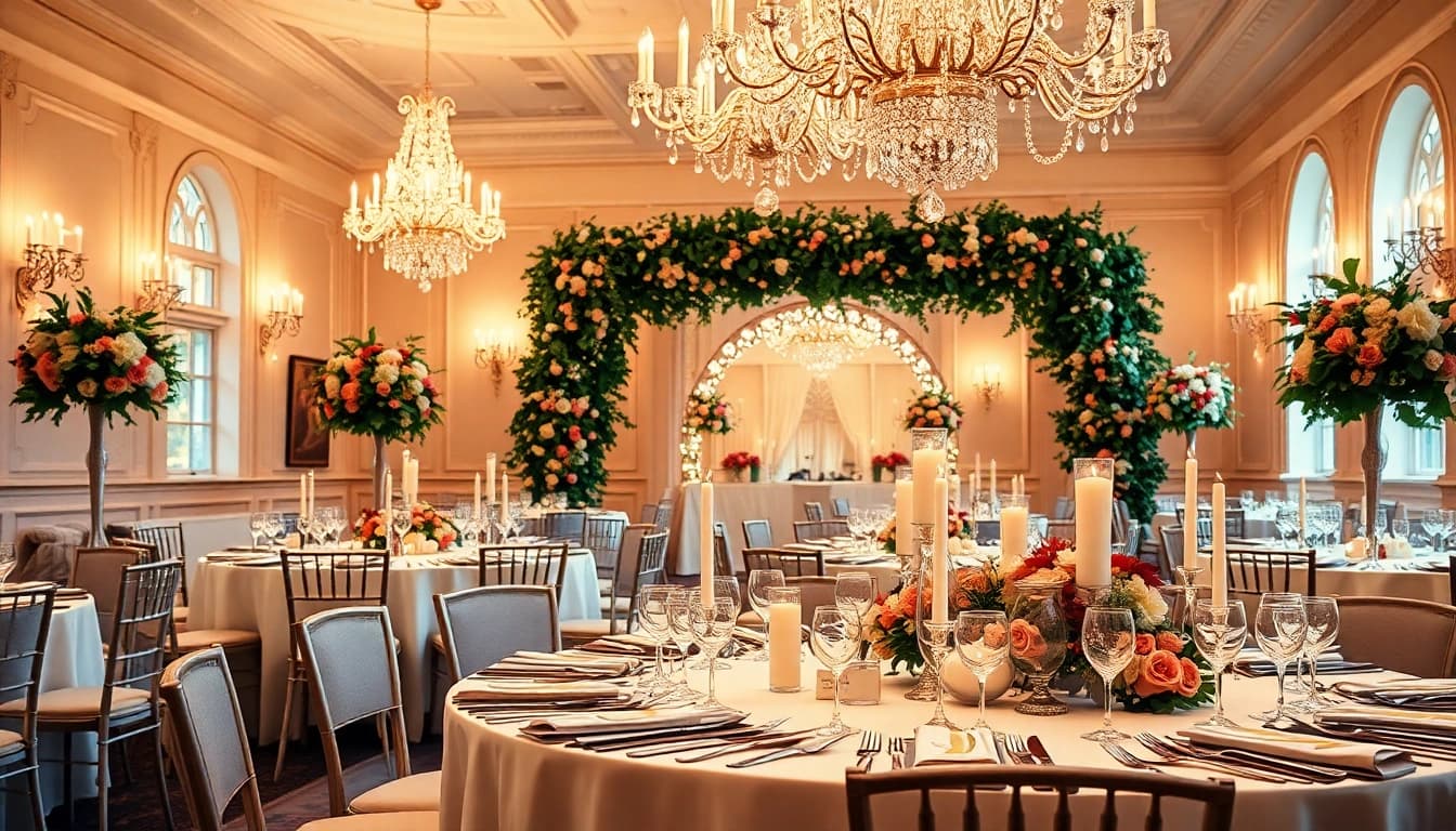 Beautifully set dining table for a wedding event space Jacksonville showcasing elegant decor.
