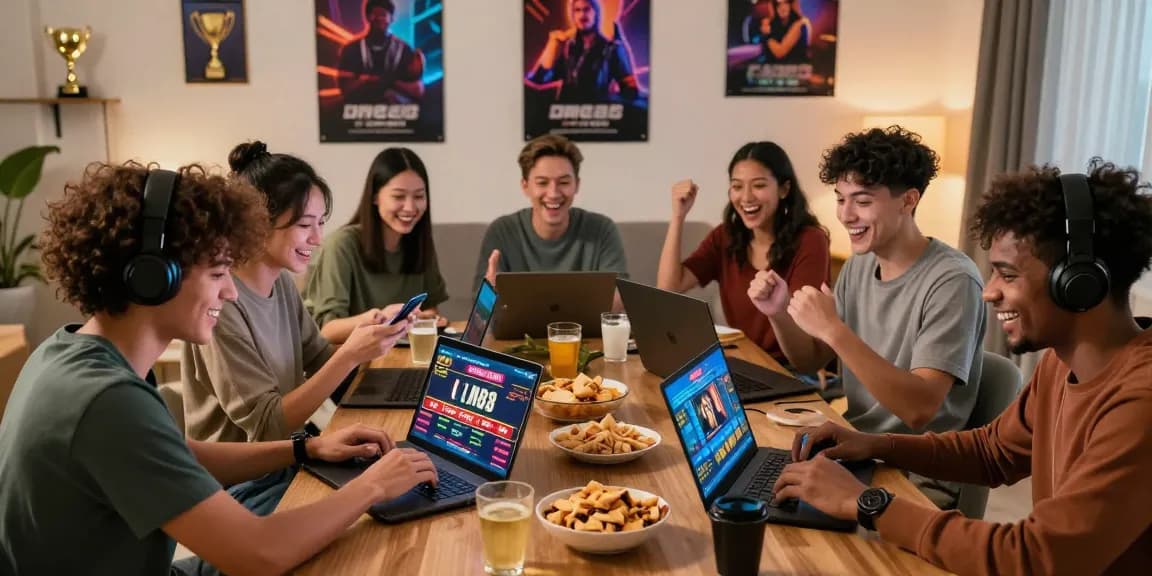 Những người chơi vui vẻ tham gia trò chơi JIN88 trực tuyến trong không gian hiện đại.