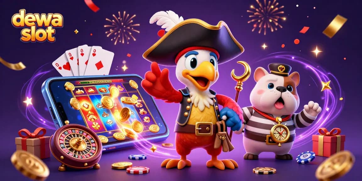 Menangkan dewa slot dengan permainan slot interaktif, koin emas, dan karakter unik dalam ilustrasi 3D.