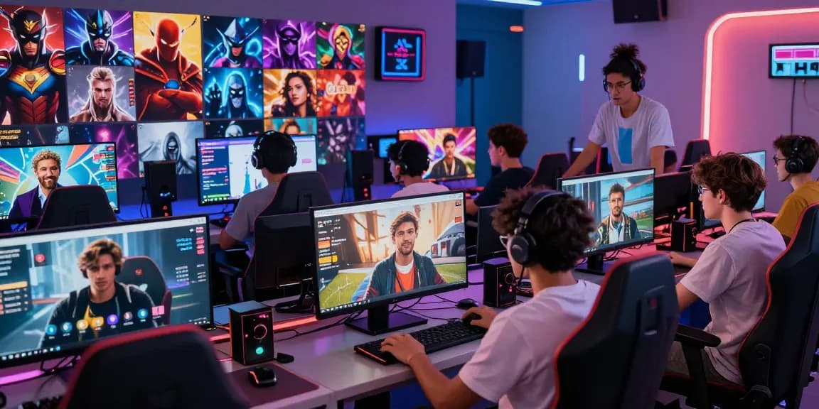 Gamers creating unique personas in Status AI, showcasing dynamic interactions and vibrant fandoms.