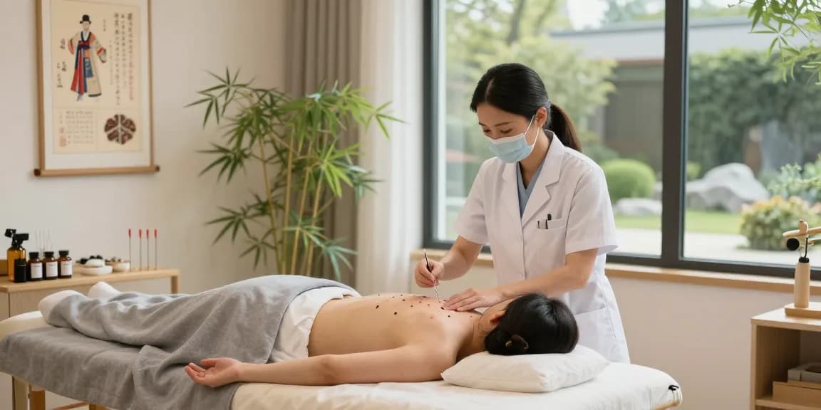 Patient receiving treatment at 수원교통사고한의원, showcasing healing atmosphere and expert care.