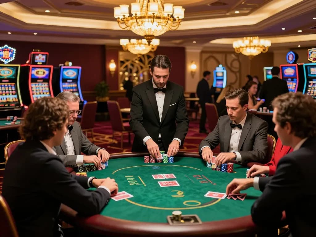 Players engaged in thrilling poker action on MAX88 TV's glamorous casino floor.