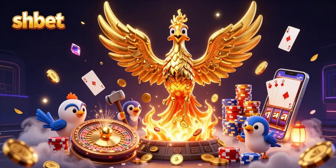 Experience shbet's thrilling online casino with golden phoenix, coins, and vibrant gaming elements.
