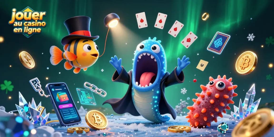 Jouer au casino en ligne avec un cobra des profondeurs et un poisson-lanterne sous un fond animé.