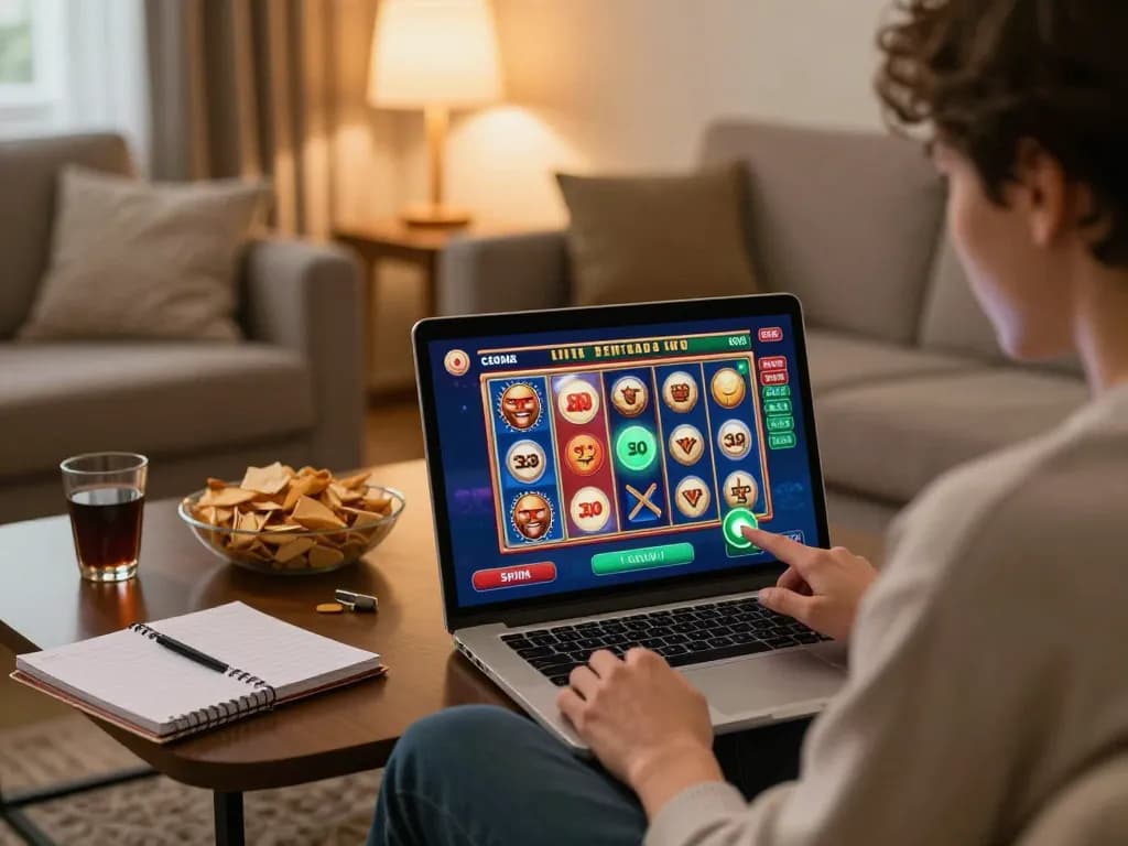 Engaging in online slot games at home, experiencing เว็บตรงสล็อต excitement with easy access and strategy awareness.