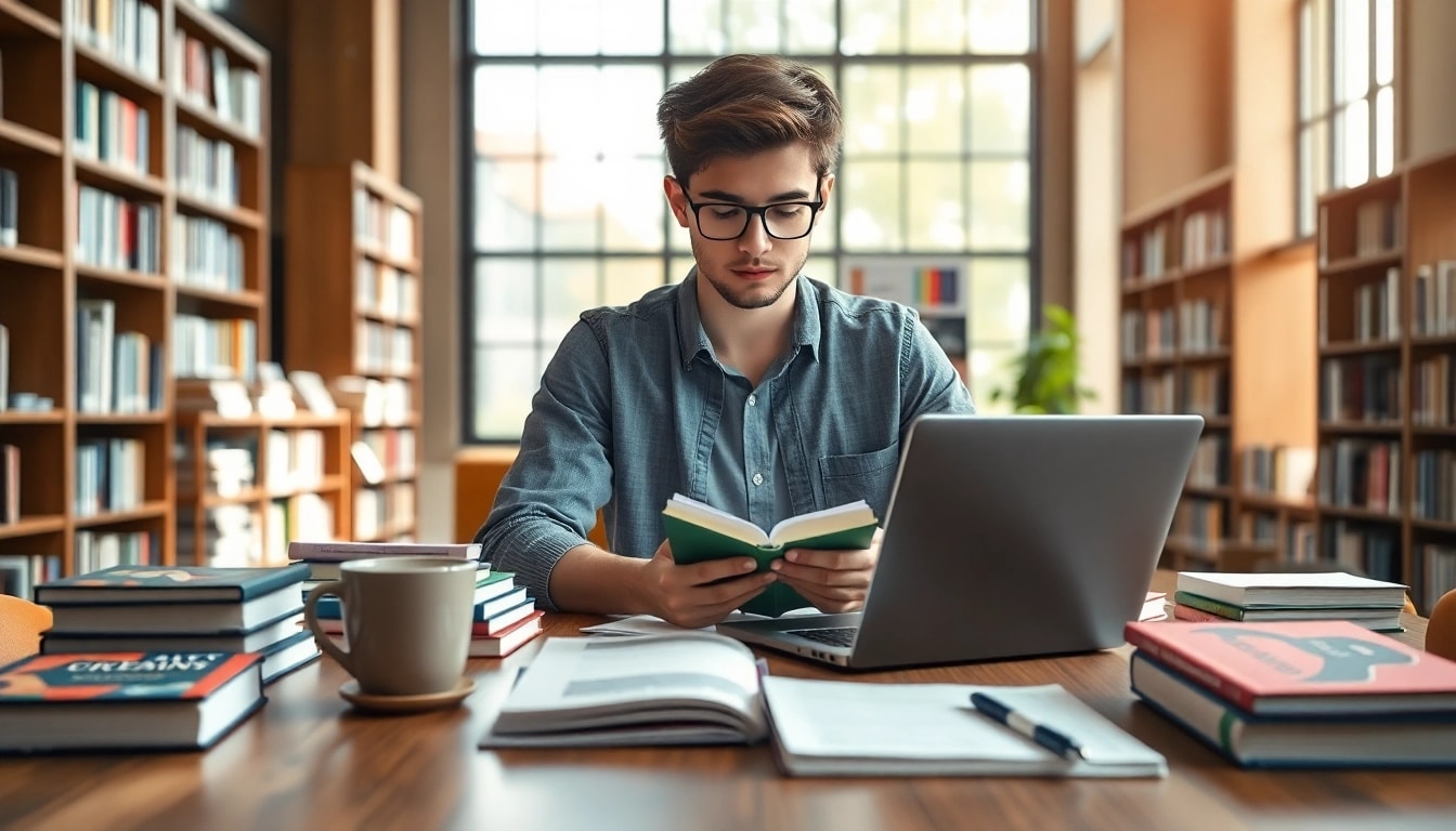 Pay someone to take TOEFL with a student in a bright study space.