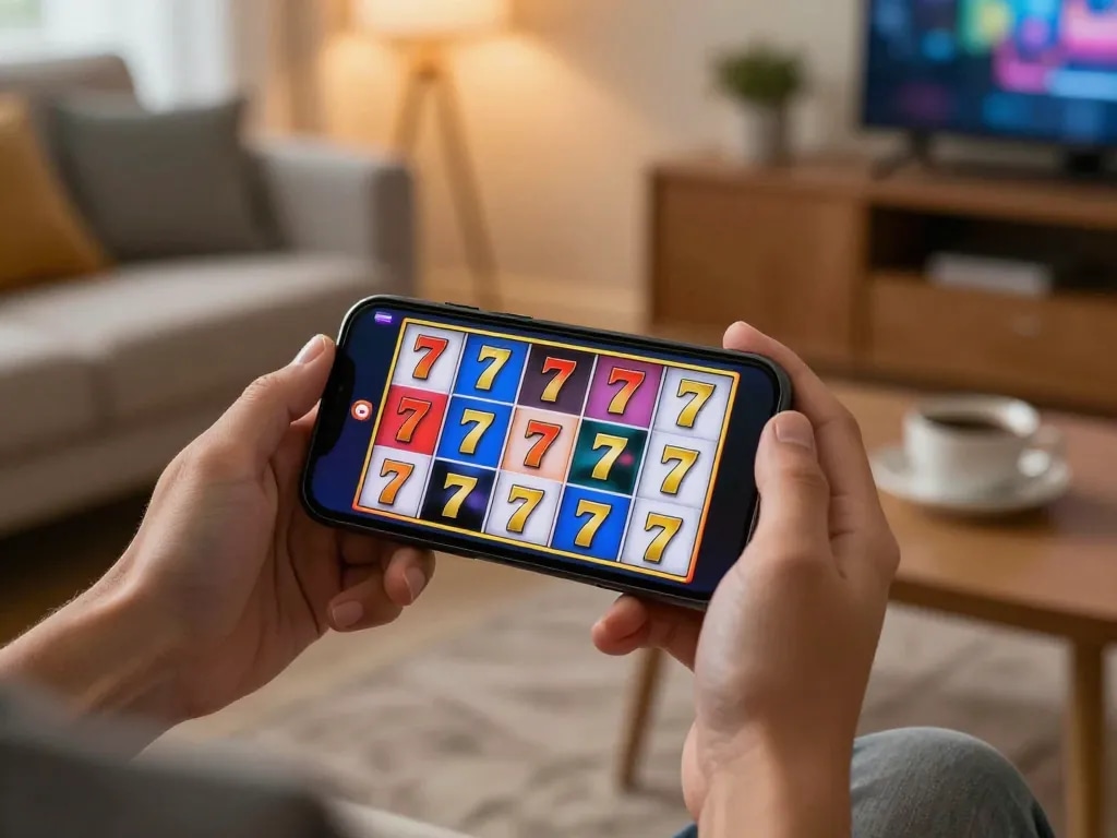 Engaging gameplay on slot 777 mobile device shows spinning reels and vibrant colors.