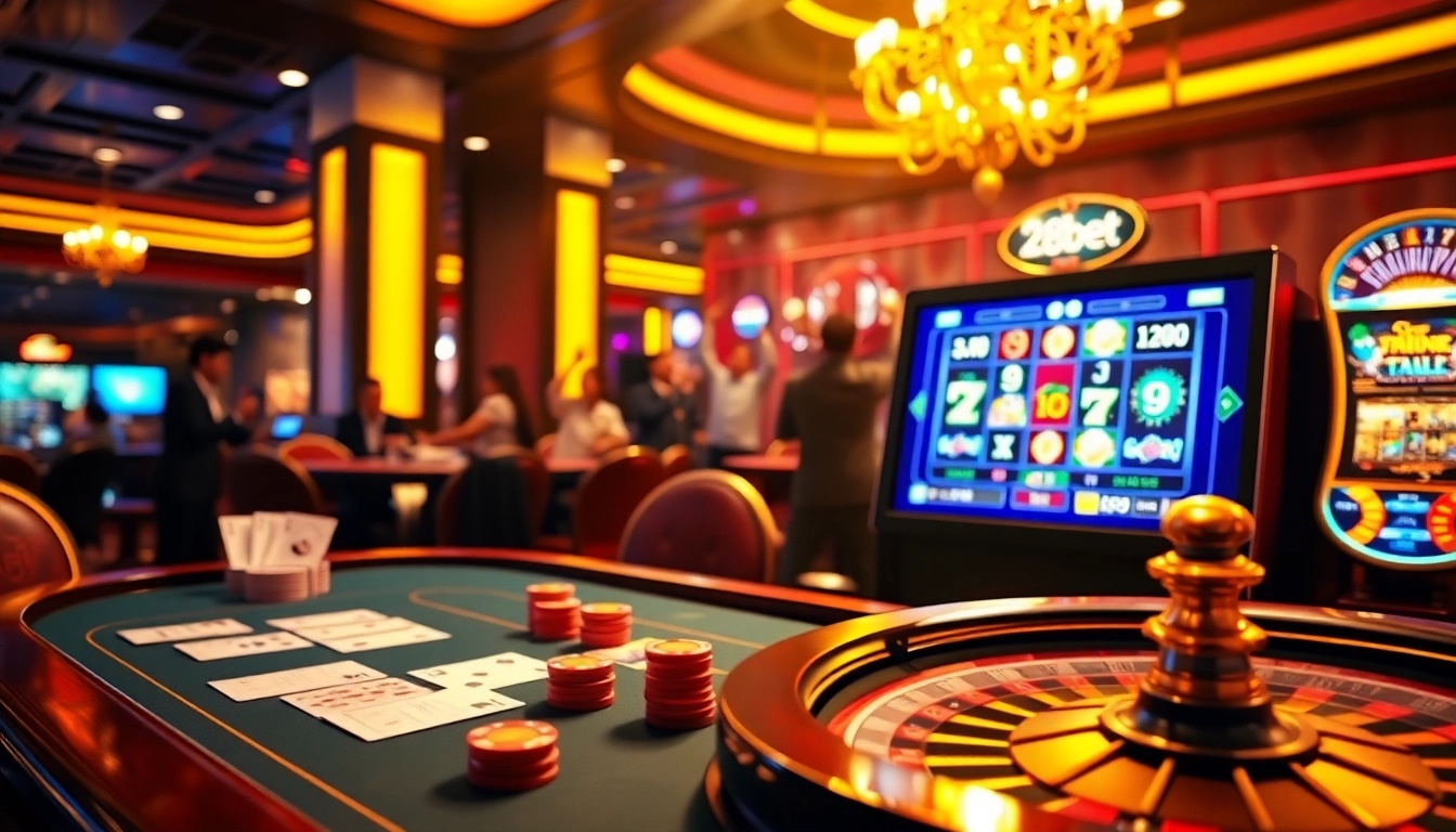 Engage with dynamic gaming at trang chủ 28bet, featuring vibrant casino tables and interfaces.