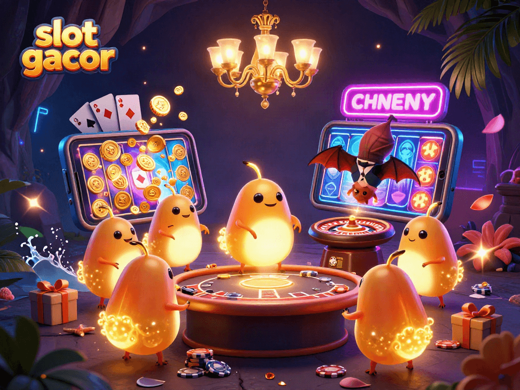 Engage in thrilling slot gacor adventures with glowworms illuminating a cave casino scene.