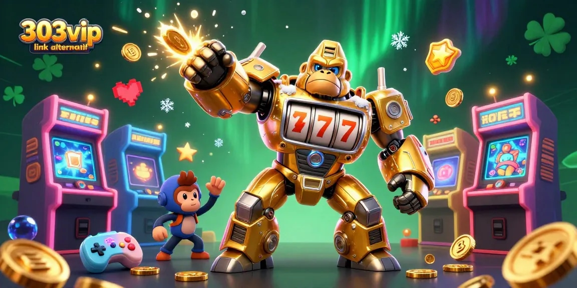 Experience the action of spinning reels and jackpots with 303vip link alternatif in this vibrant 3D casino illustration.