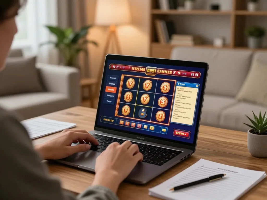Engaging online gameplay at home while vào shbet không bị chặn on laptop, showcasing responsible gambling.