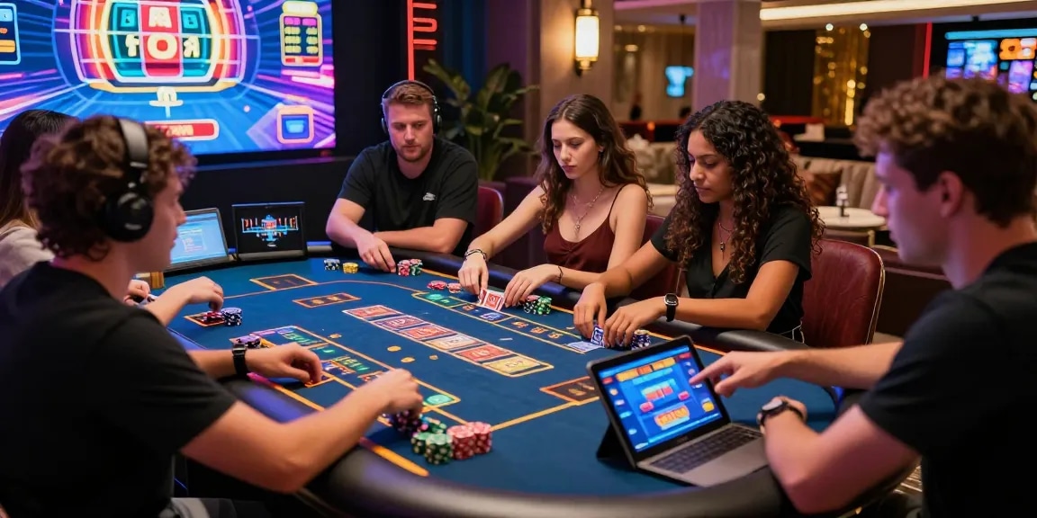Scène de jeu de casino en ligne passionnante avec des joueurs divers profitant de l'expérience de site casino en ligne.