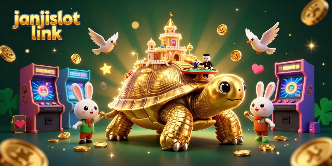 Play exciting games at janjislot link, featuring a vibrant casino scene with lucky symbols and stellar graphics.