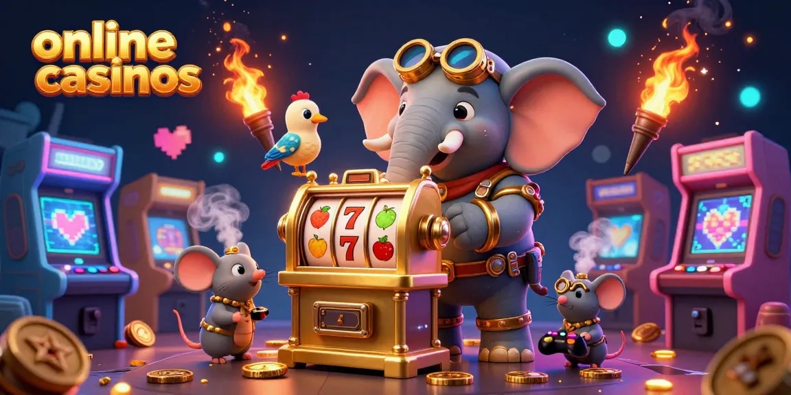 Engage with online casinos in this vibrant steampunk scene showcasing exciting slot machine action.