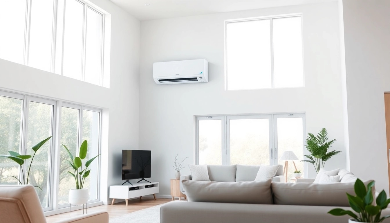 Showcasing a Daikin mini split AC system in a stylish living room, enhancing comfort and aesthetics.