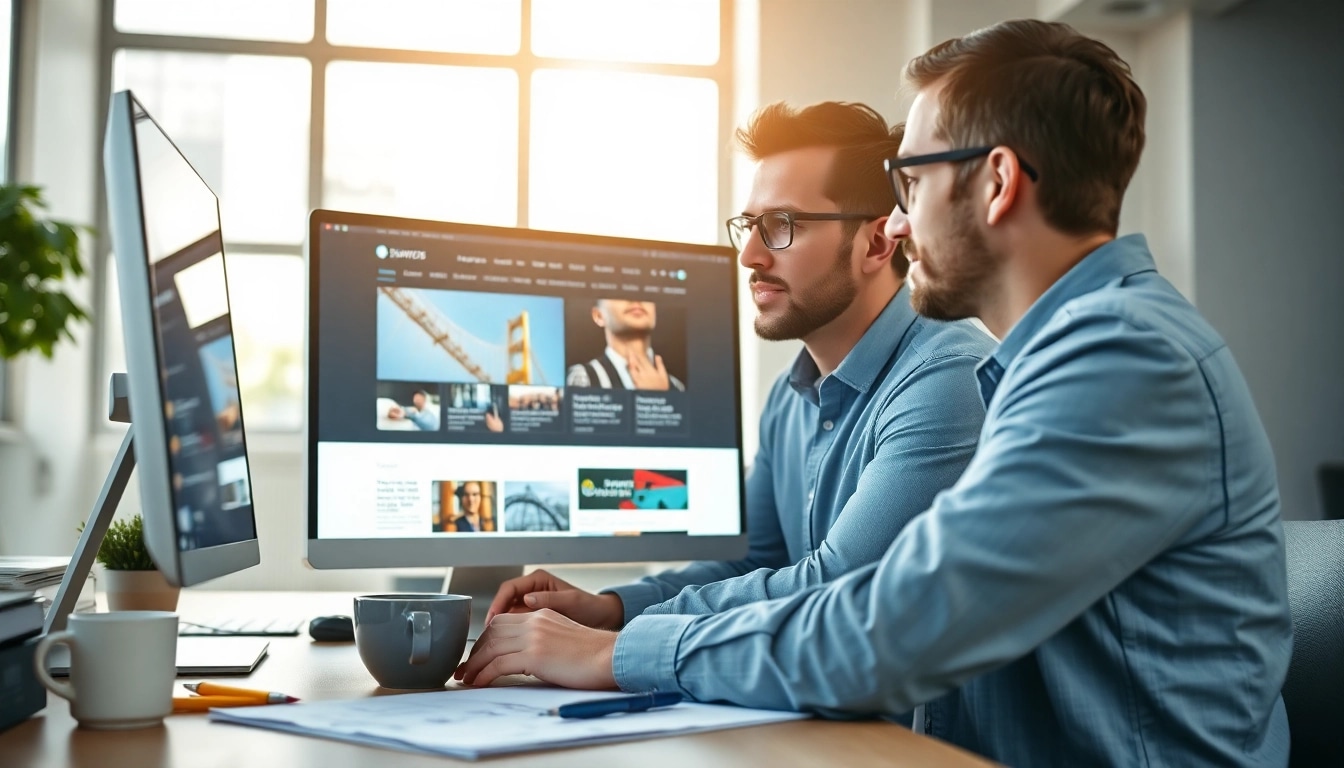 Showcase of Hereford Web Design professionals collaborating on web design solutions in a bright office.
