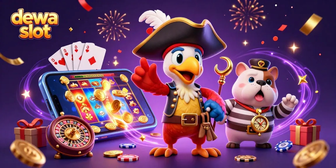 Menangkan dewa slot dengan permainan slot interaktif, koin emas, dan karakter unik dalam ilustrasi 3D.