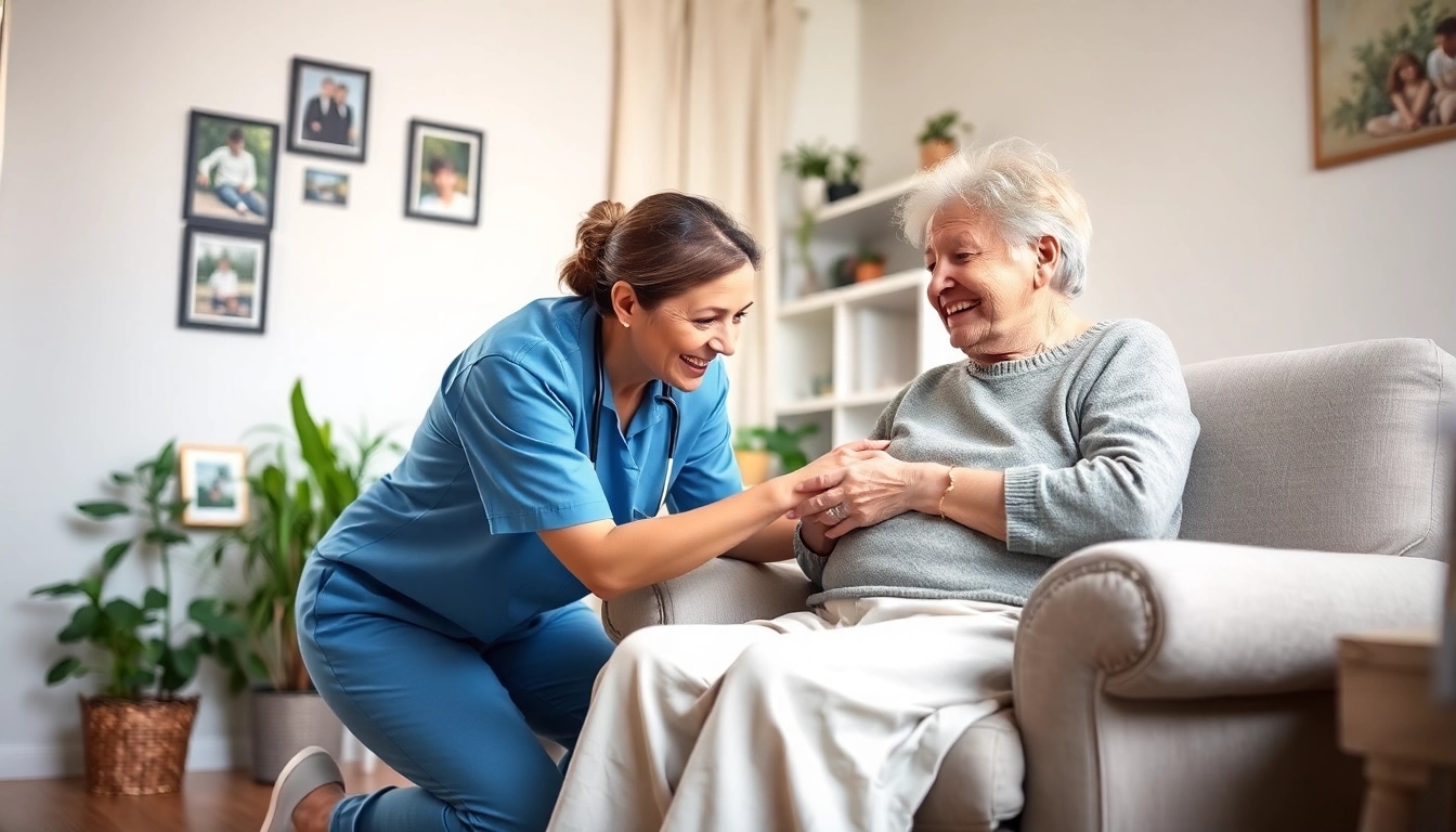 Engaging scene of at home health care where a caregiver supports an elderly person, showcasing compassion.