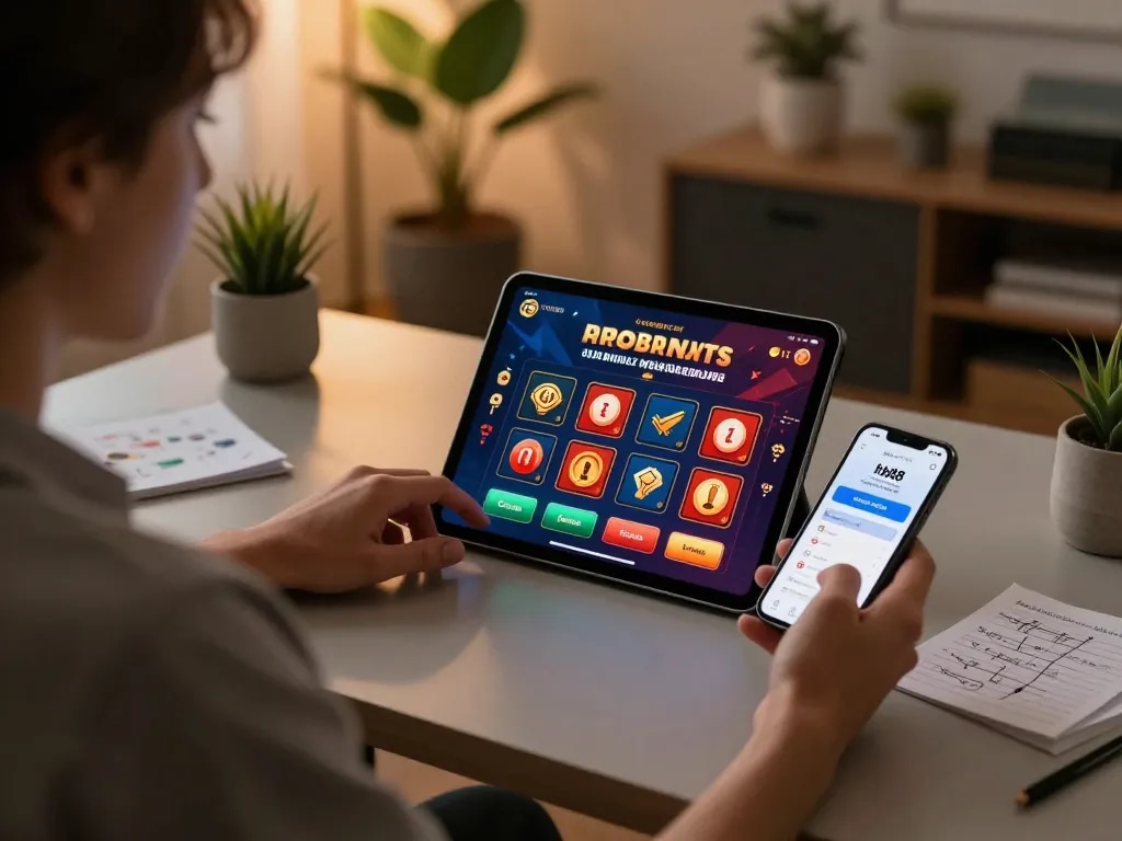 Engaging player using hb88 app on smartphone while gaming at home, highlighting online gambling
