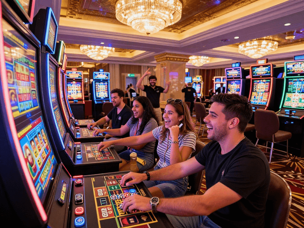 Experience a thrilling moment at bro138 slot login link alternatif with friends at a modern casino.