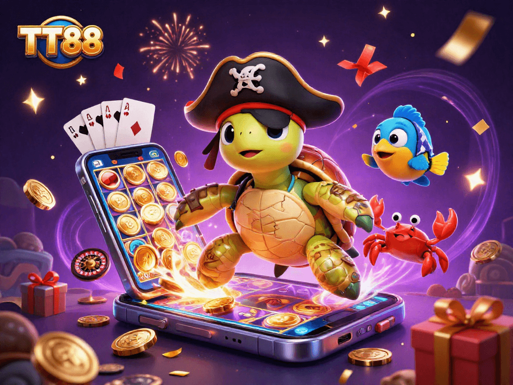 Engage in thrilling casino adventures with TT88 featuring cartoon characters and vibrant game elements.