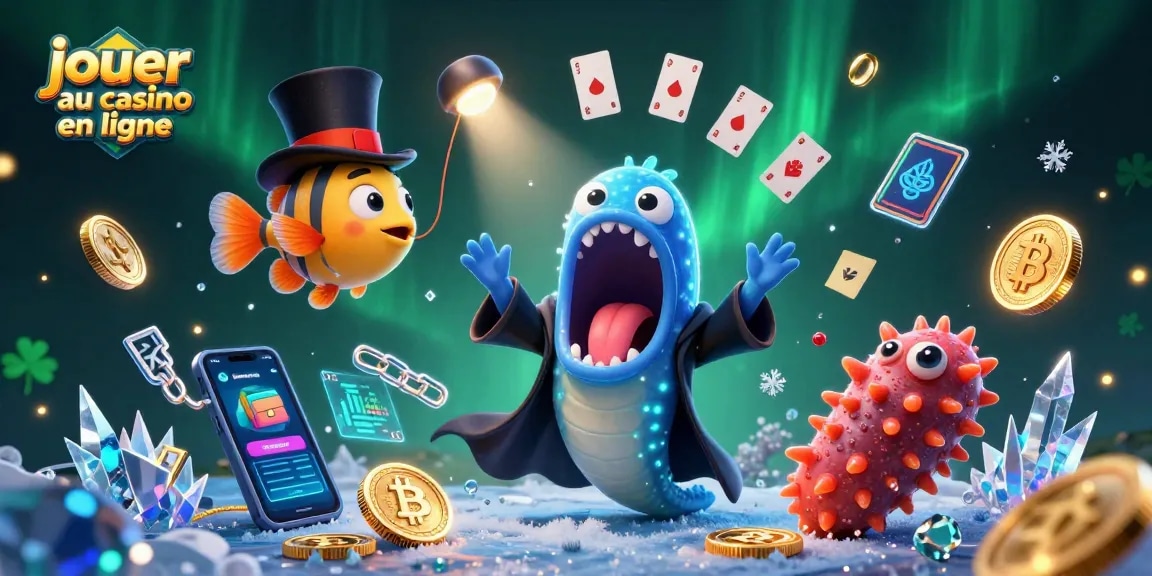 Jouer au casino en ligne avec un cobra des profondeurs et un poisson-lanterne sous un fond animé.