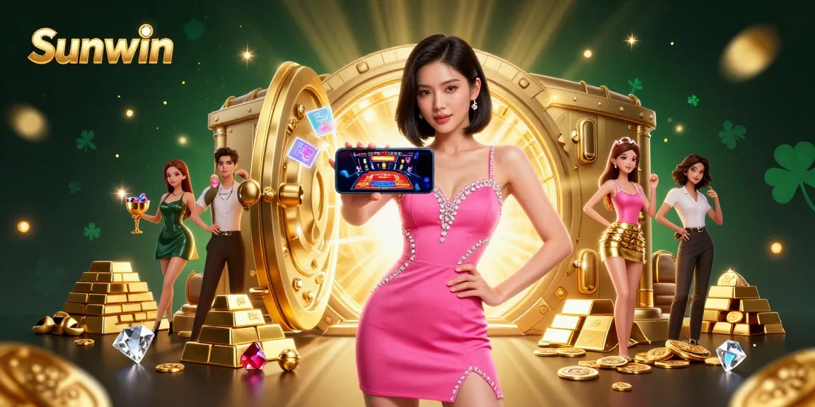 Experience the thrill of live dealer games with Sunwin in a vibrant casino scene filled with treasures.