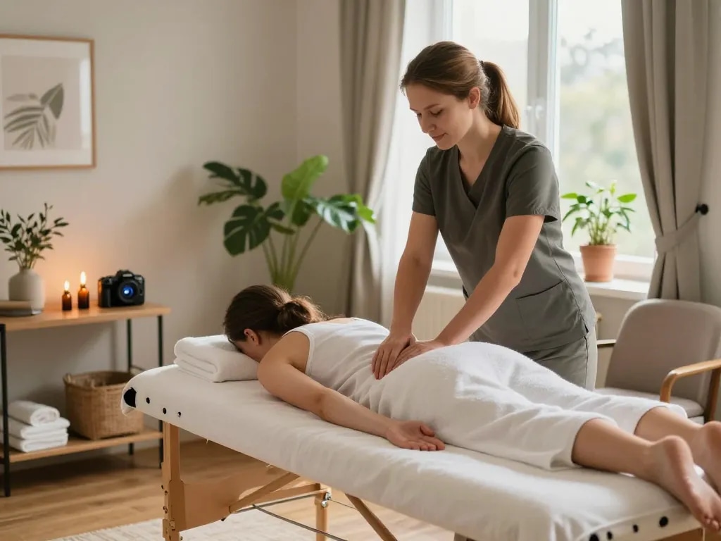 편안한 홈 환경을 위해 준비하는 치료사가 있는 russiamobilemassage.com의 모바일 마사지 설정.