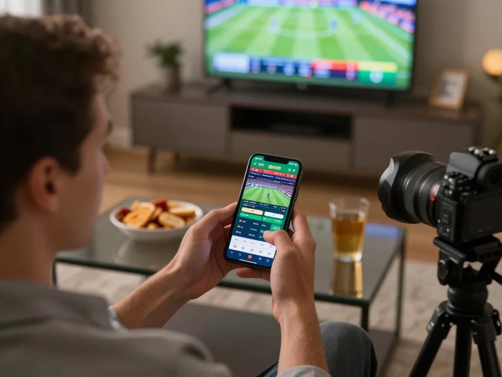 Engaged user placing bets through the g28 sports betting app on smartphone, creating an inviting home atmosphere.