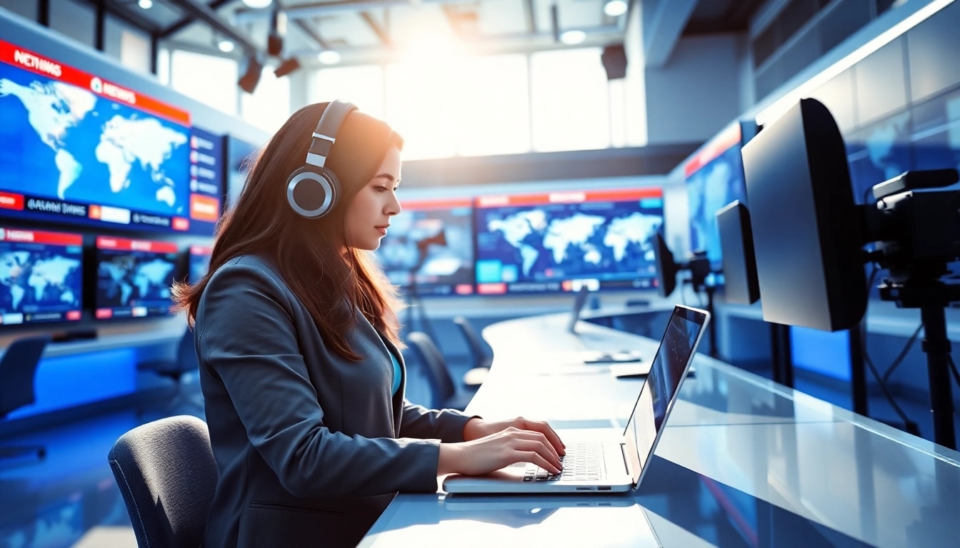 Journalist creating impactful news content in a dynamic newsroom.