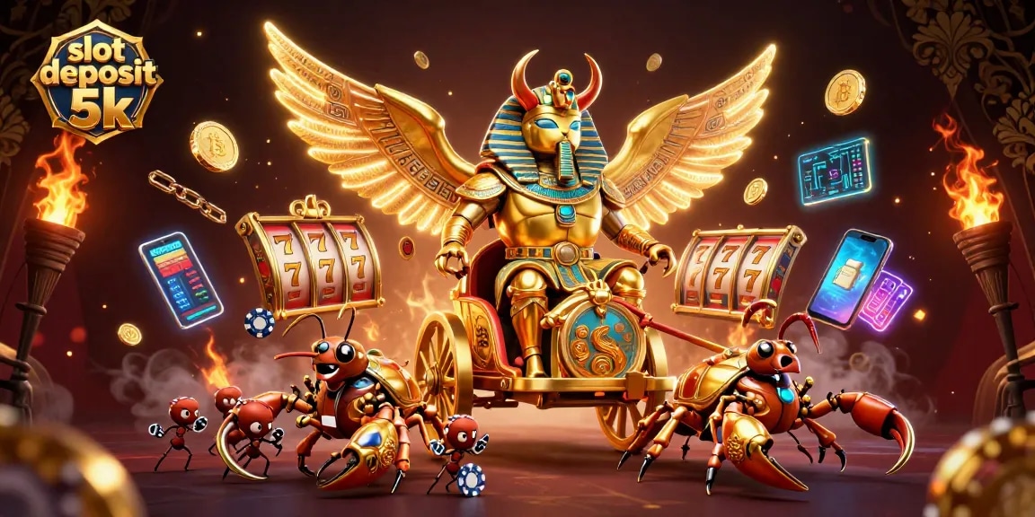 Experience the excitement of slot games with the slot deposit 5k scene in this vibrant 3D illustration.
