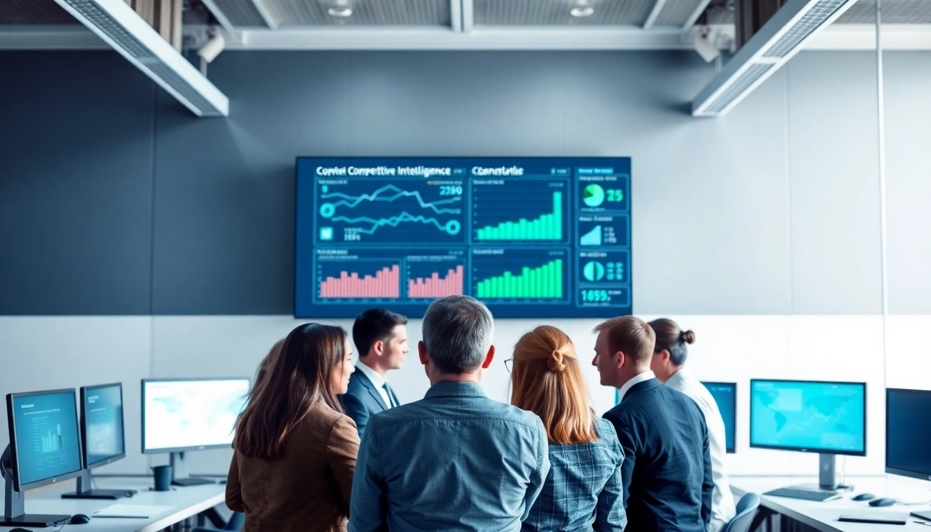 Visual representation of competitive intelligence faqs featuring professionals analyzing data and insights.
