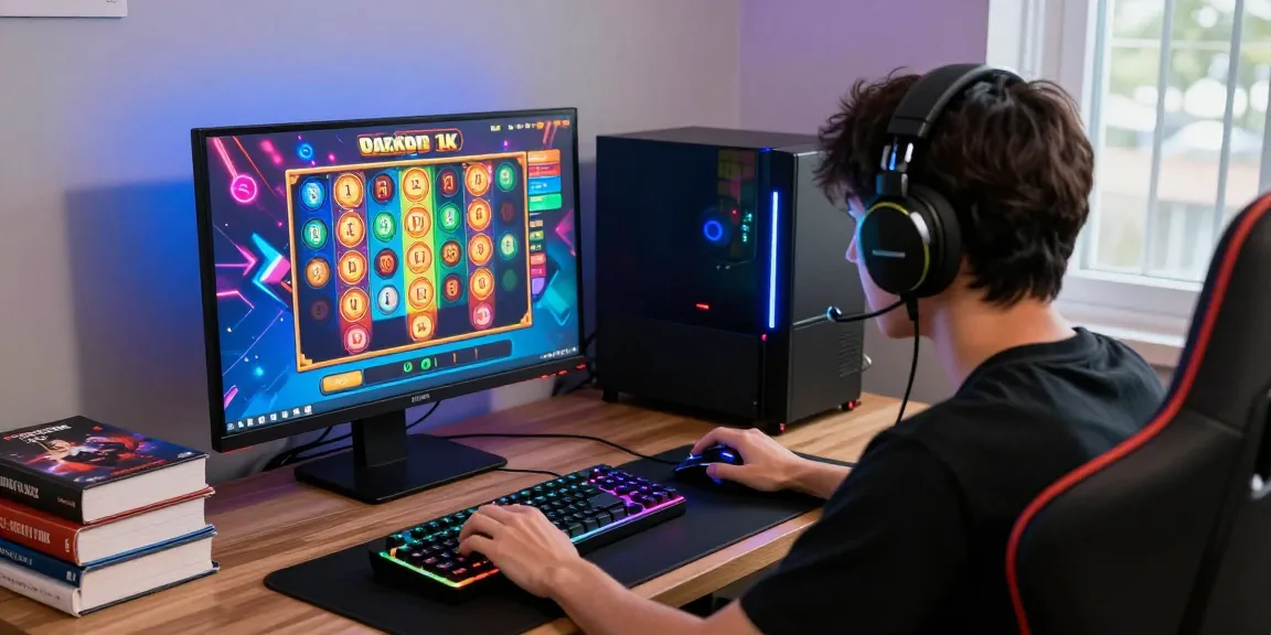 Exciting gaming environment showcasing the thrill of slot depo 1k with vibrant graphics on screen and gaming accessories.