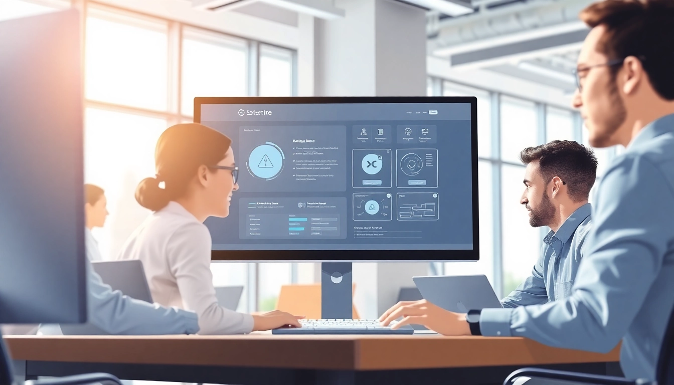 AI assistant for enterprise enhancing team collaboration in a bright office environment.