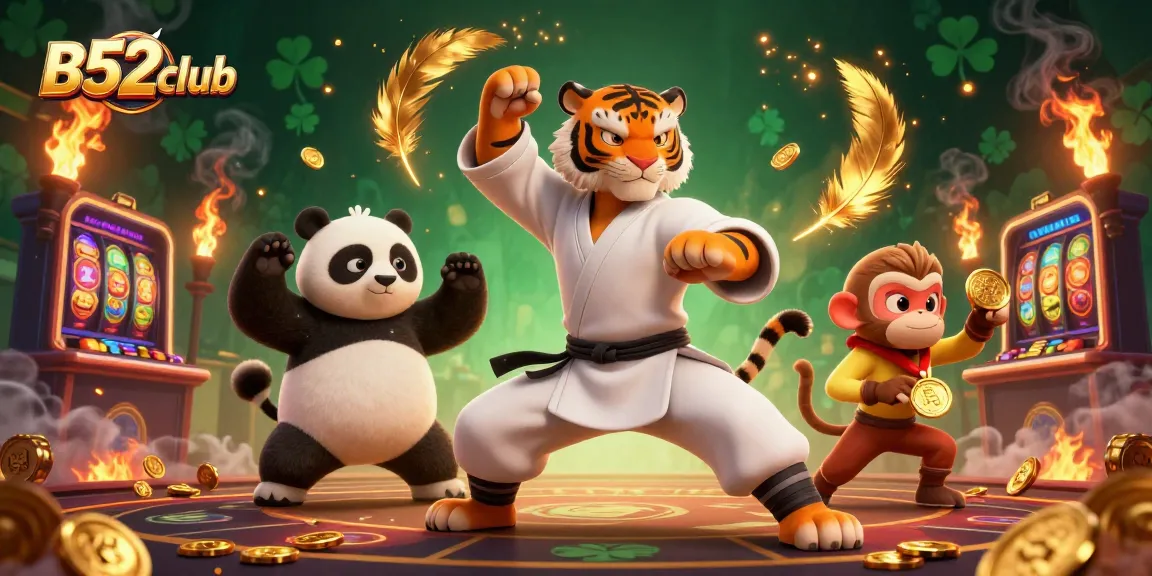 Experience thrilling gameplay at B52club in an action-packed casino scene with vibrant 3D animals.