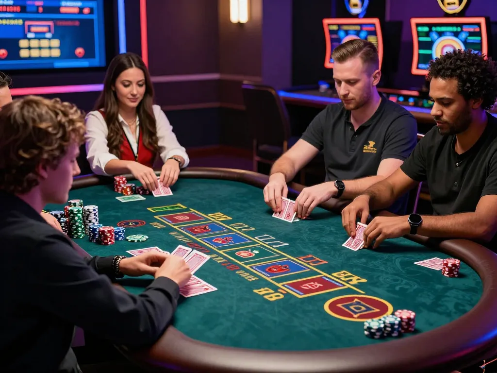 Engaged players at a 바카라사이트 table enjoying an exciting online baccarat game with vibrant visuals and dynamic interactions.