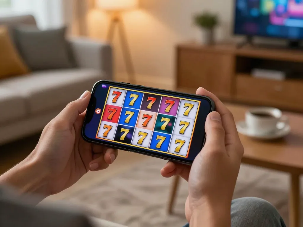 Engaging gameplay on slot 777 mobile device shows spinning reels and vibrant colors.