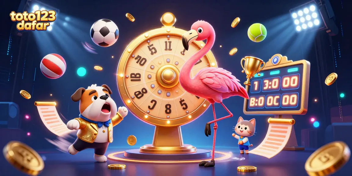 Excitedly winning with toto123 daftar at the casino, surrounded by sports-themed excitement and prizes.