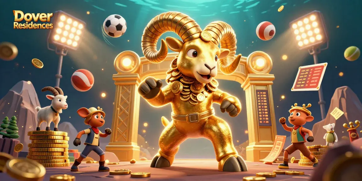 Dover Residences showcases a dynamic casino scene with a golden ram and sports elements capturing thrilling gaming action.
