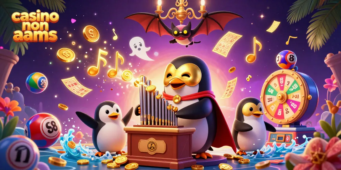 Gioca nei casino non AAMS con un pinguino fantasma che suona un organo d'oro tra migliaia di sfere colorate.