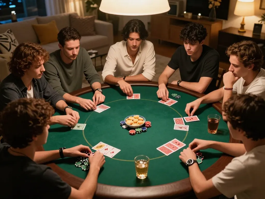 Free credit mega888 poker game setup with friends enjoying a friendly competition.