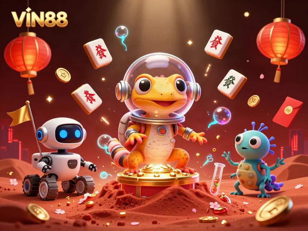 Engage with VIN88 in a vibrant alien casino scene featuring exciting gaming elements.