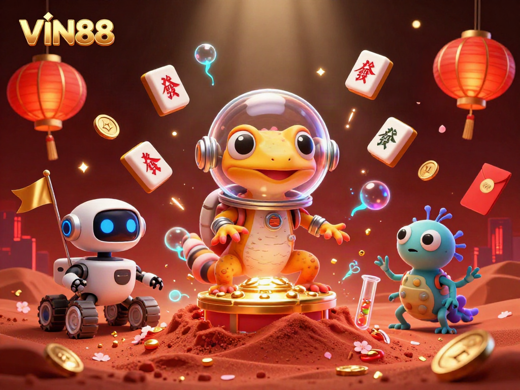 Engage with VIN88 in a vibrant alien casino scene featuring exciting gaming elements.
