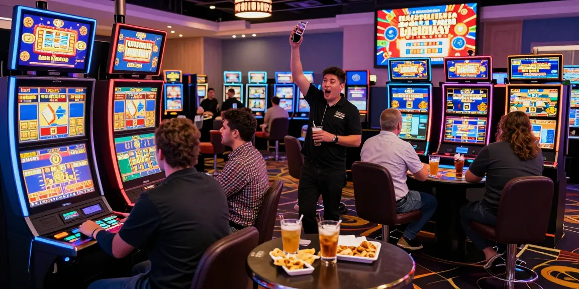 Exciting gaming atmosphere in credit card casinos showing players enjoying various games, vibrant lights and promotions.